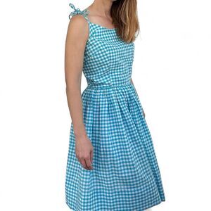 Vintage Midcentury 50s 60s Gingham Summer Dress Shoulder Ties S